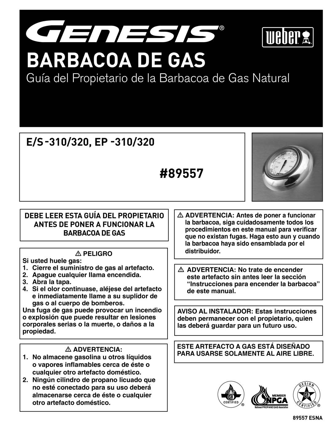 Weber EP -310/320, E/S-310, E/S-320 manual Barbacoa DE GAS 