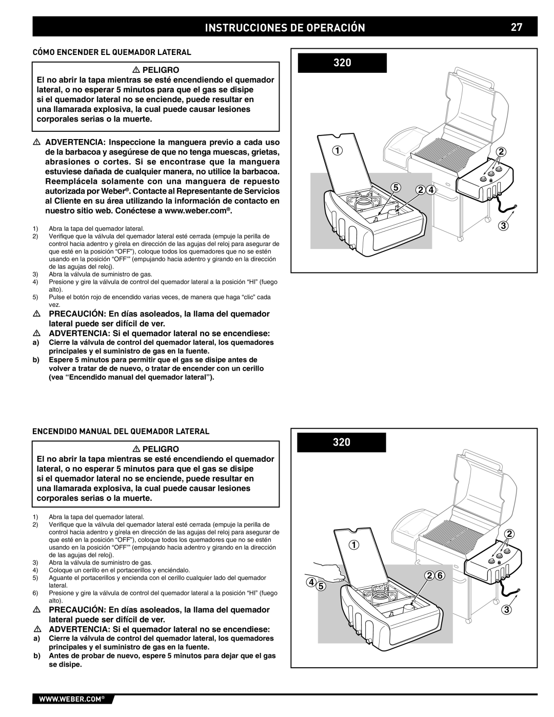 Weber EP -310/320, E/S-310, E/S-320 manual Cómo Encender EL Quemador Lateral, Encendido Manual DEL Quemador Lateral 