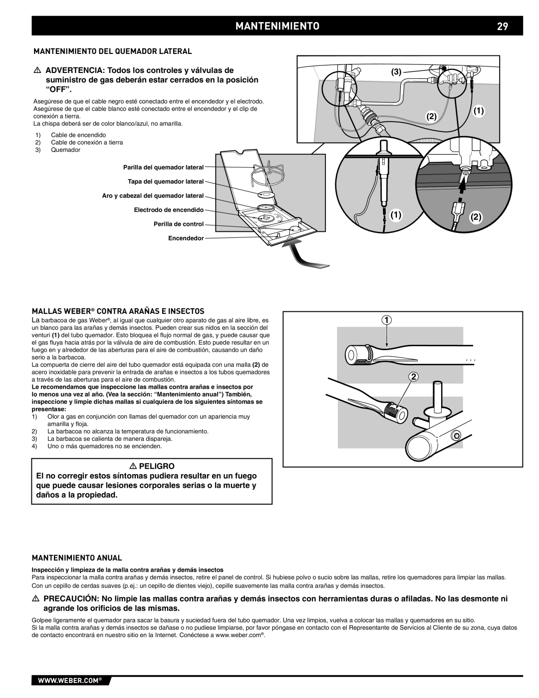 Weber EP -310/320 manual MANTENIMIENTO29, Mantenimiento DEL Quemador Lateral, Mallas Weber Contra Arañas E Insectos 