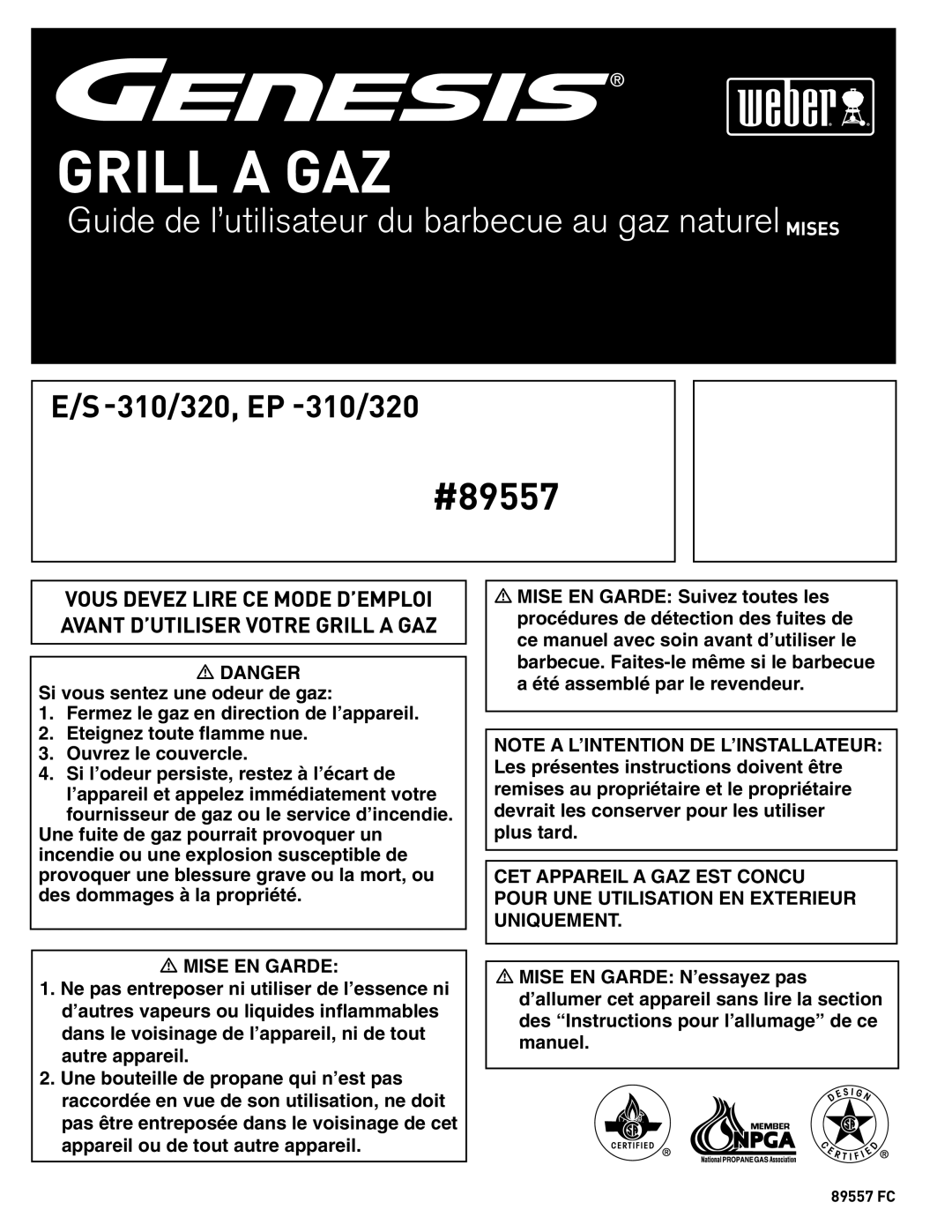 Weber E/S-310, E/S-320, EP -310/320 manual Grill a GAZ 