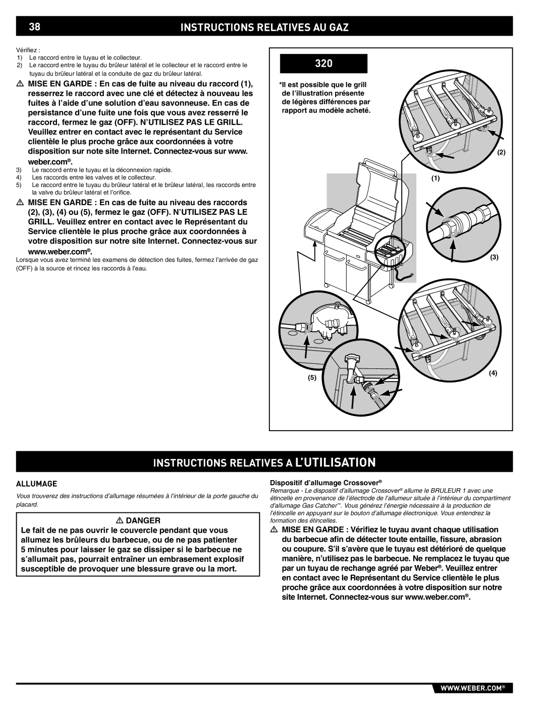 Weber E/S-310, E/S-320, EP -310/320 manual Instructions Relatives a L’UTILISATION, Allumage 