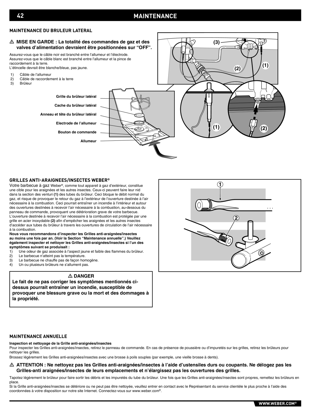 Weber E/S-310, E/S-320 Maintenance DU Bruleur Lateral, Grilles ANTI-ARAIGNEES/INSECTES Weber, Maintenance Annuelle 