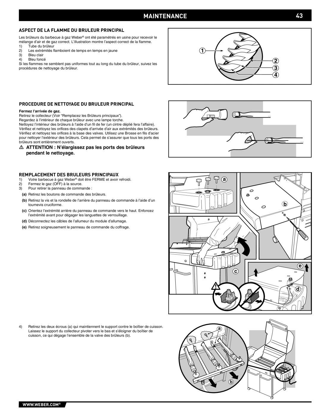 Weber EP -310/320 MAINTENANCE43, Aspect DE LA Flamme DU Bruleur Principal, Procedure DE Nettoyage DU Bruleur Principal 