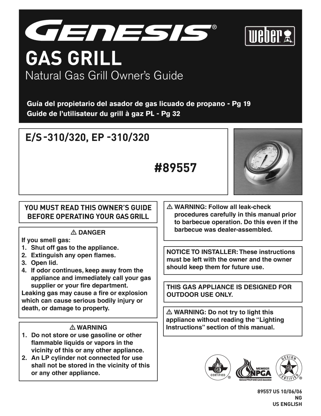 Weber E/S-310/320 manual GAS Grill 