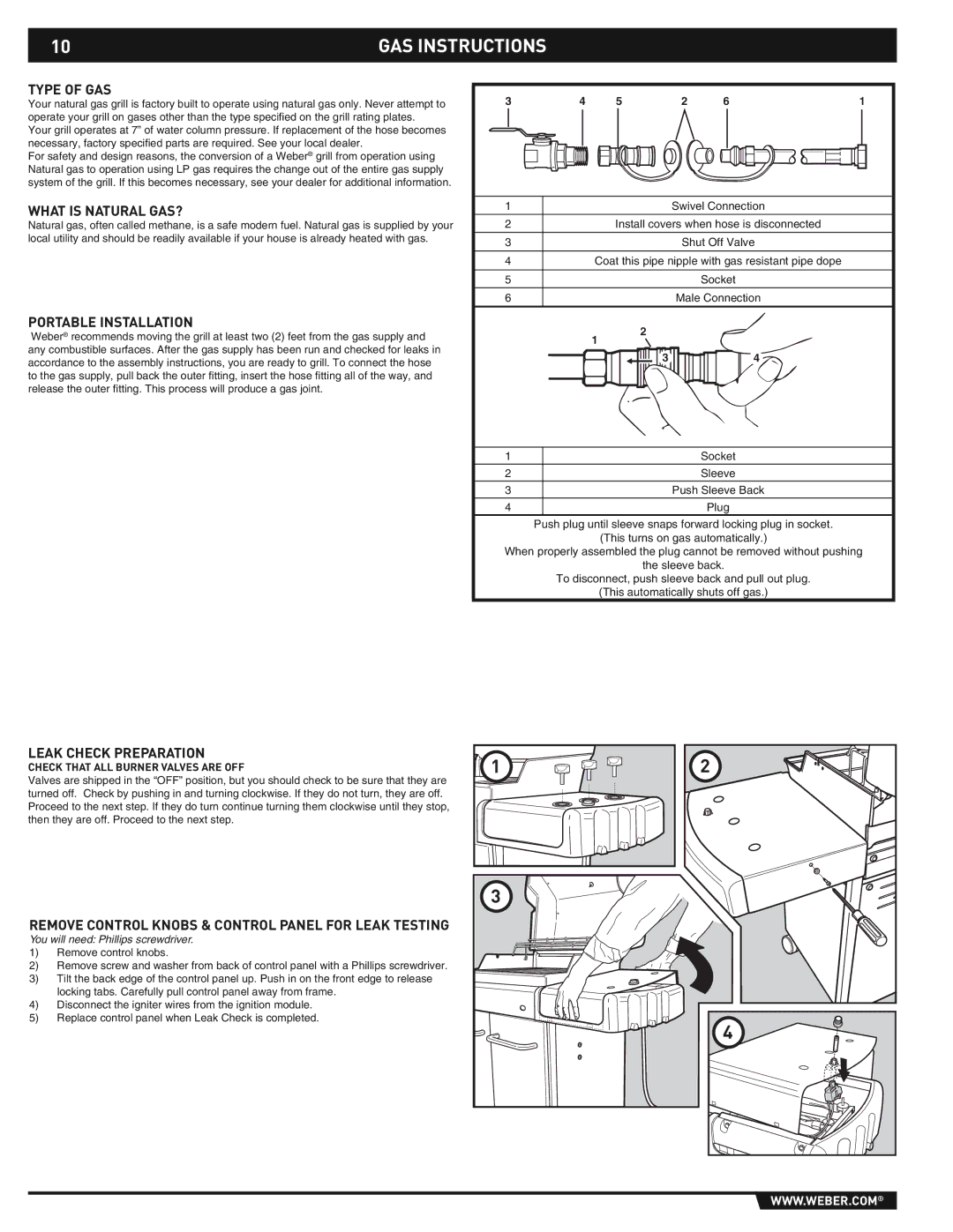 Weber E/S-310/320 manual Type of GAS, What is Natural GAS?, Portable Installation, Leak Check Preparation 