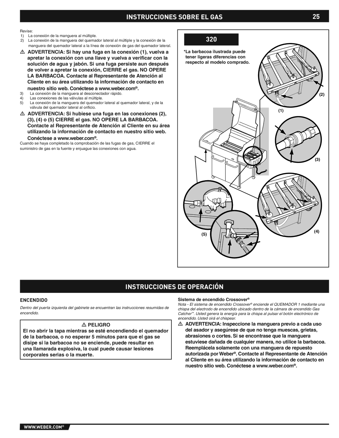 Weber E/S-310/320 manual Instrucciones DE Operación, Encendido 