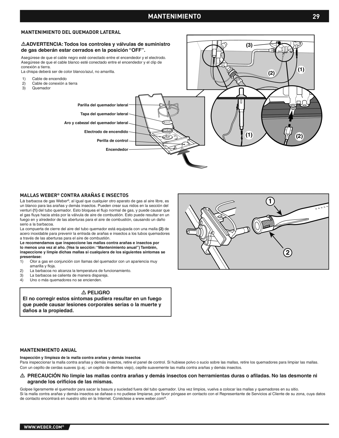 Weber E/S-310/320 manual MANTENIMIENTO29, Mantenimiento DEL Quemador Lateral, Mallas Weber Contra Arañas E Insectos 