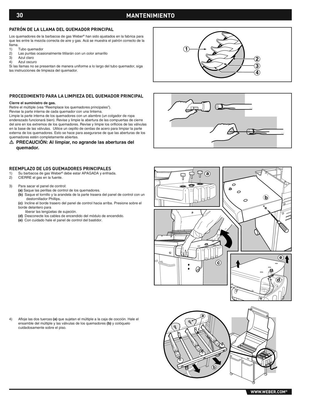 Weber E/S-310/320 30MANTENIMIENTO, Patrón DE LA Llama DEL Quemador Principal, Reemplazo DE LOS Quemadores Principales 