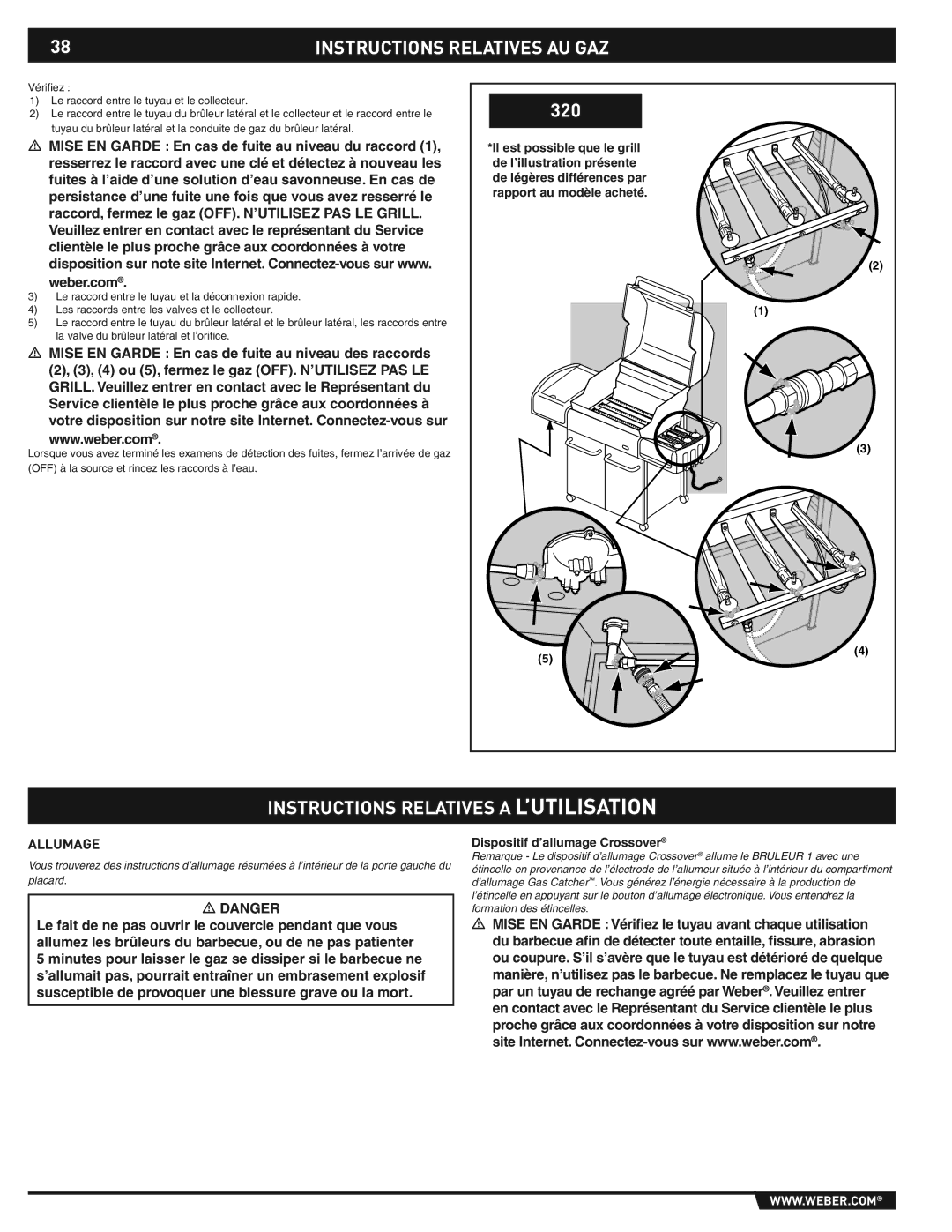 Weber E/S-310/320 manual Instructions Relatives a L’UTILISATION, Allumage 