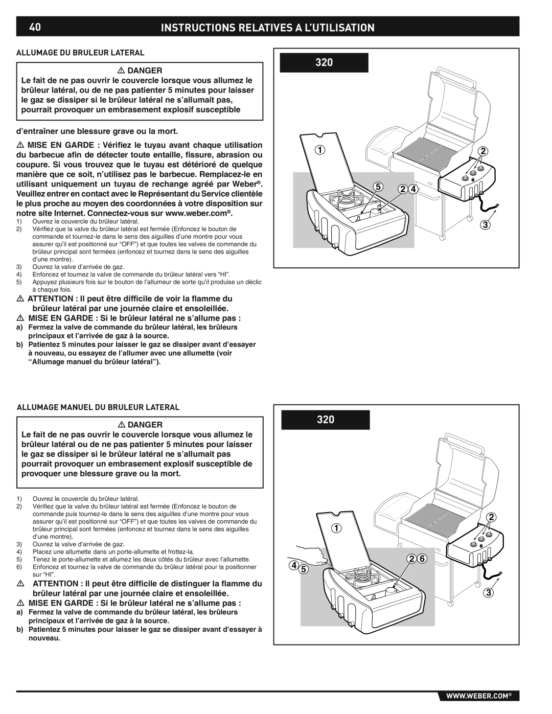 Weber E/S-310/320 manual Allumage DU Bruleur Lateral, Allumage Manuel DU Bruleur Lateral 