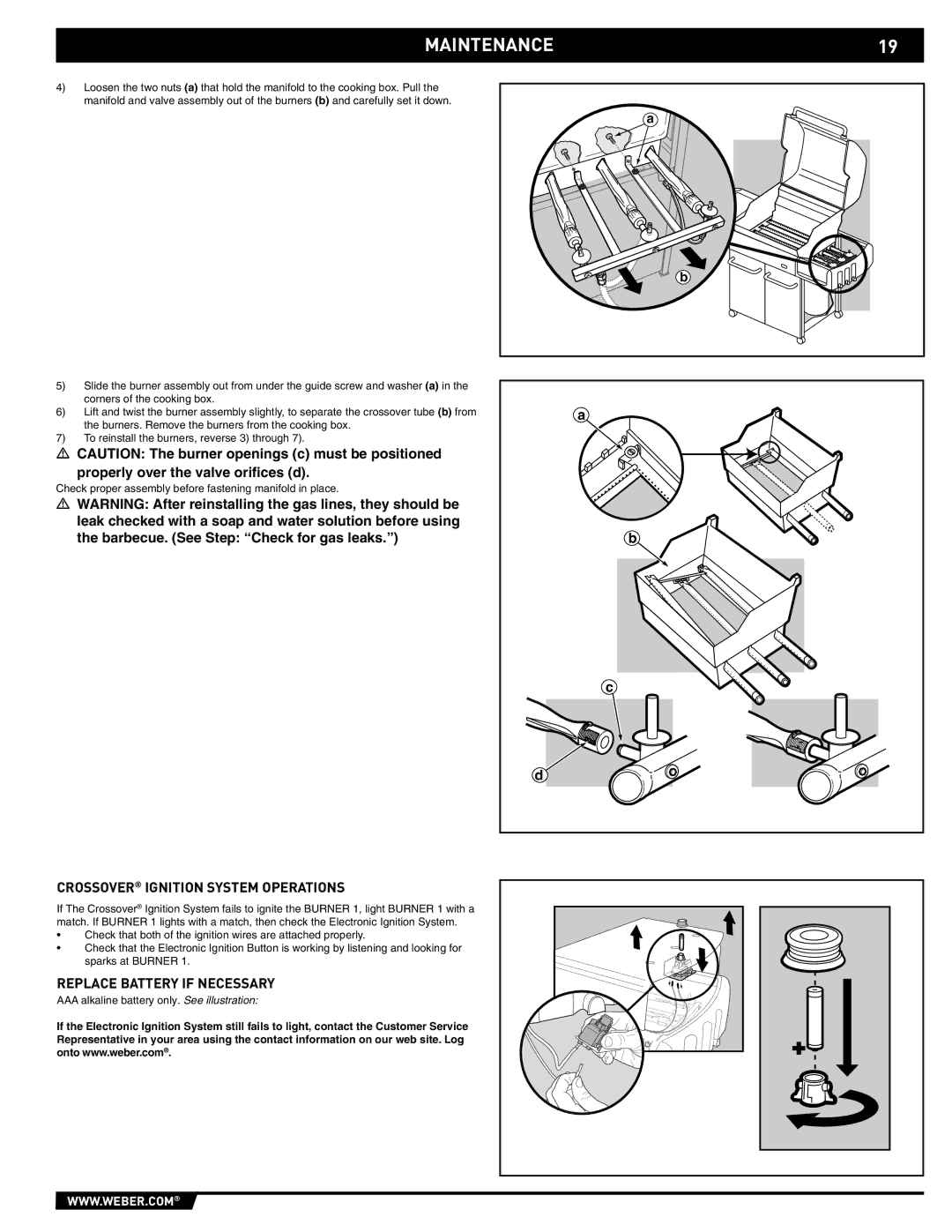 Weber E/S-320 manual Crossover Ignition System Operations, Replace Battery if Necessary 