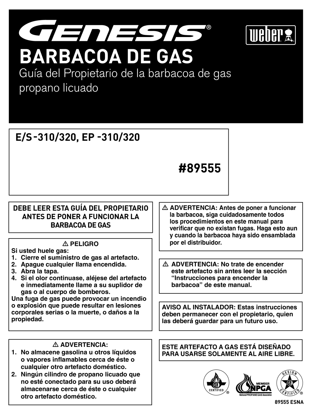 Weber E/S-320 manual Barbacoa DE GAS 