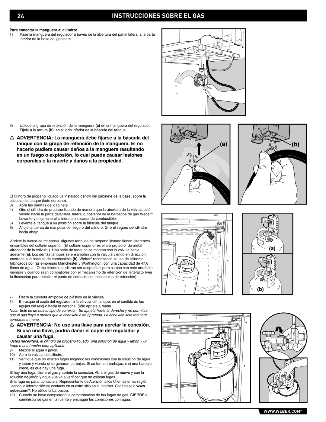 Weber E/S-320 manual Para conectar la manguera al cilindro 