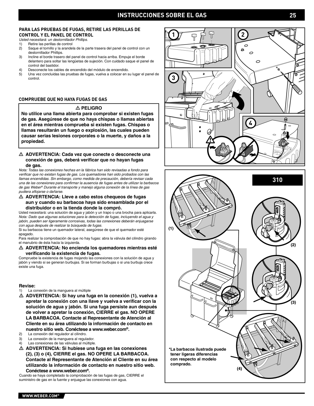 Weber E/S-320 manual Compruebe QUE no Haya Fugas DE GAS, Usted necesitará un destornillador Phillips 