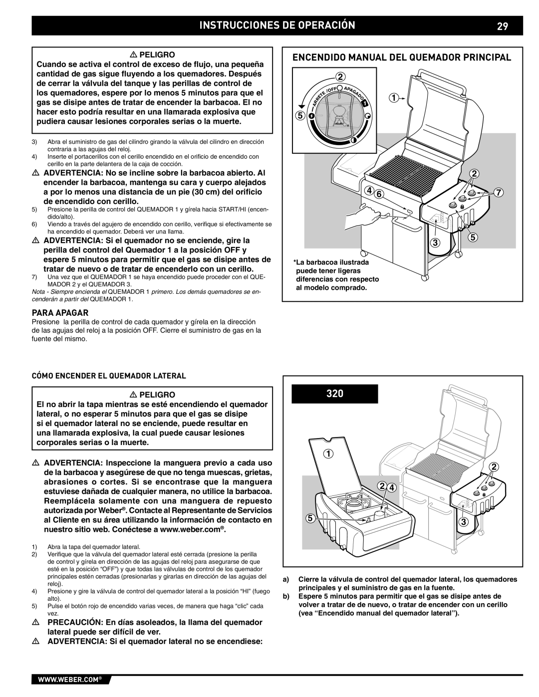 Weber E/S-320 manual Para Apagar, Cómo Encender EL Quemador Lateral 