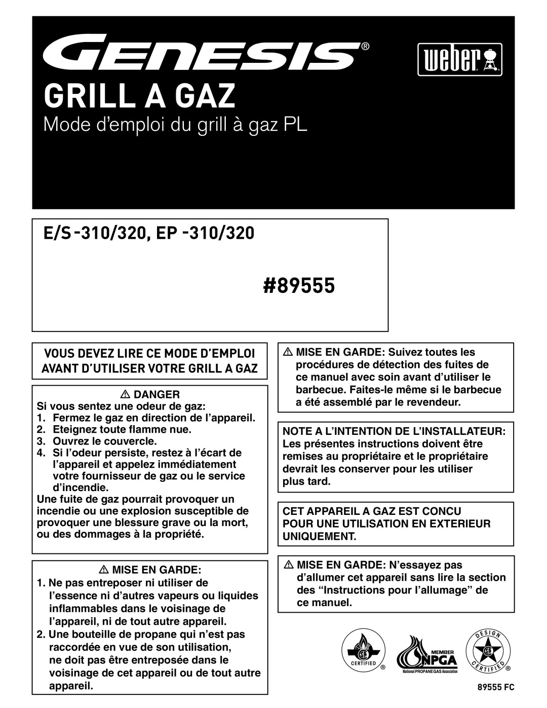 Weber E/S-320 manual Grill a GAZ 