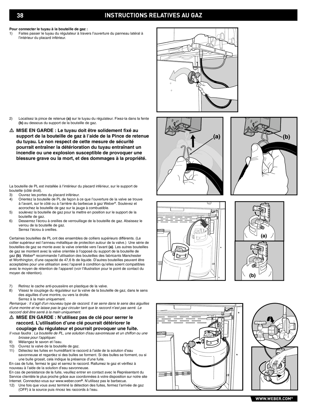 Weber E/S-320 manual Pour connecter le tuyau à la bouteille de gaz 