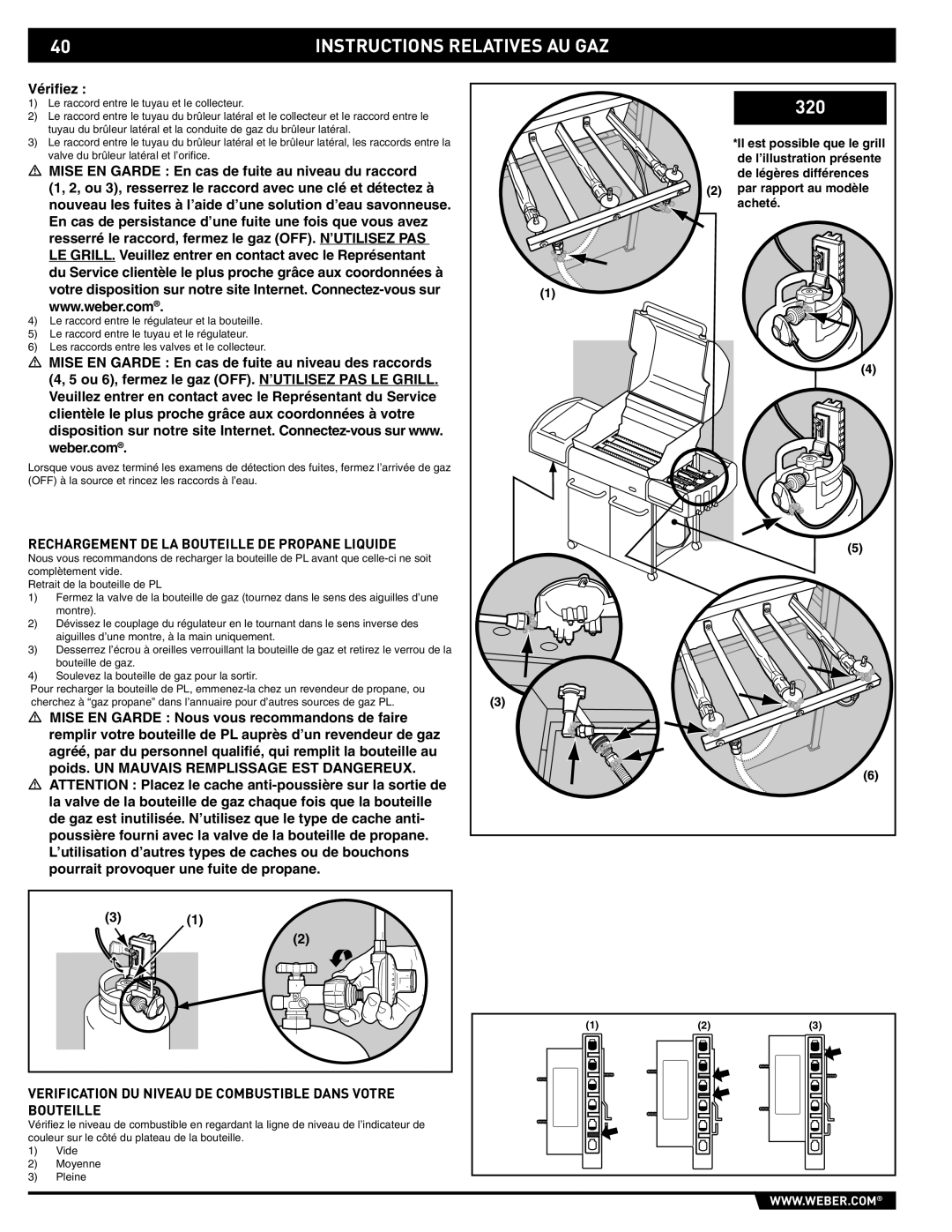 Weber E/S-320 Rechargement DE LA Bouteille DE Propane Liquide, Verification DU Niveau DE Combustible Dans Votre Bouteille 