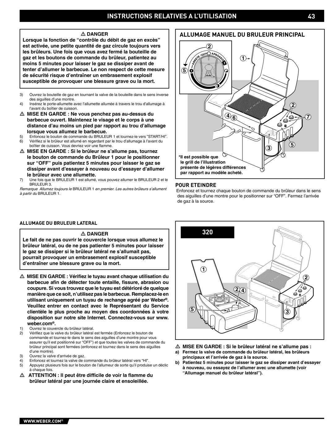 Weber E/S-320 manual Pour Eteindre, Allumage DU Bruleur Lateral 