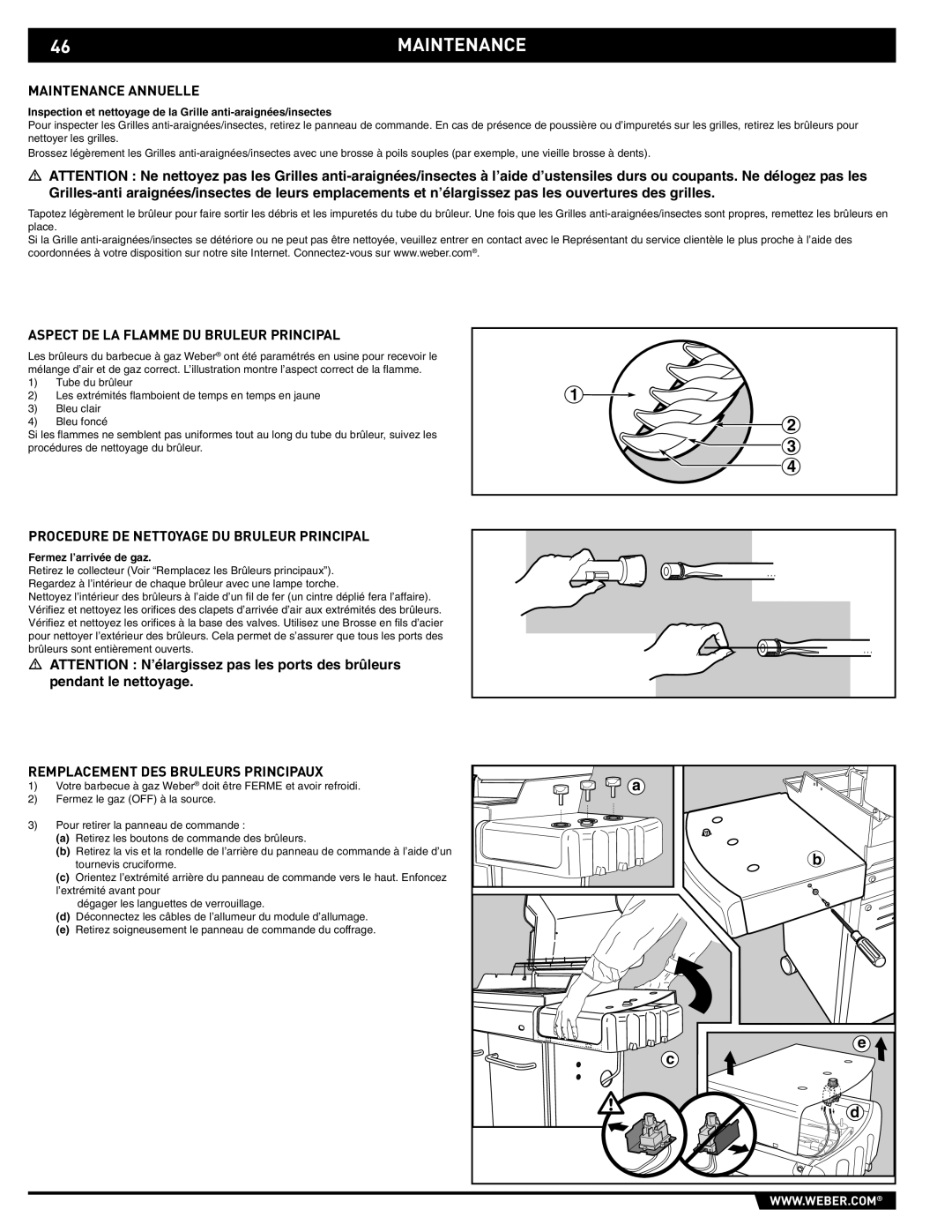 Weber E/S-320 manual 46MAINTENANCE, Maintenance Annuelle, Aspect DE LA Flamme DU Bruleur Principal 