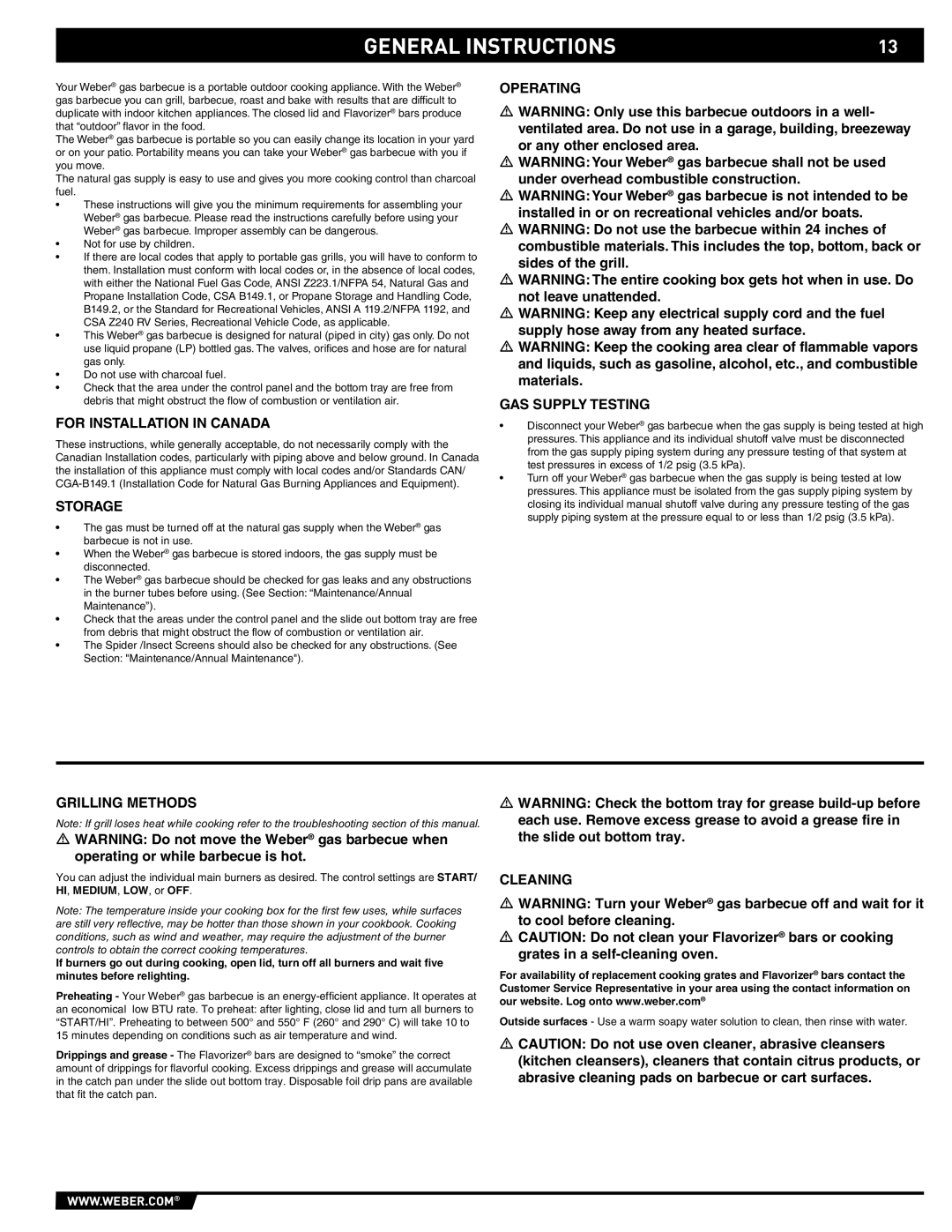 Weber E/S-420 manual General Instructions 