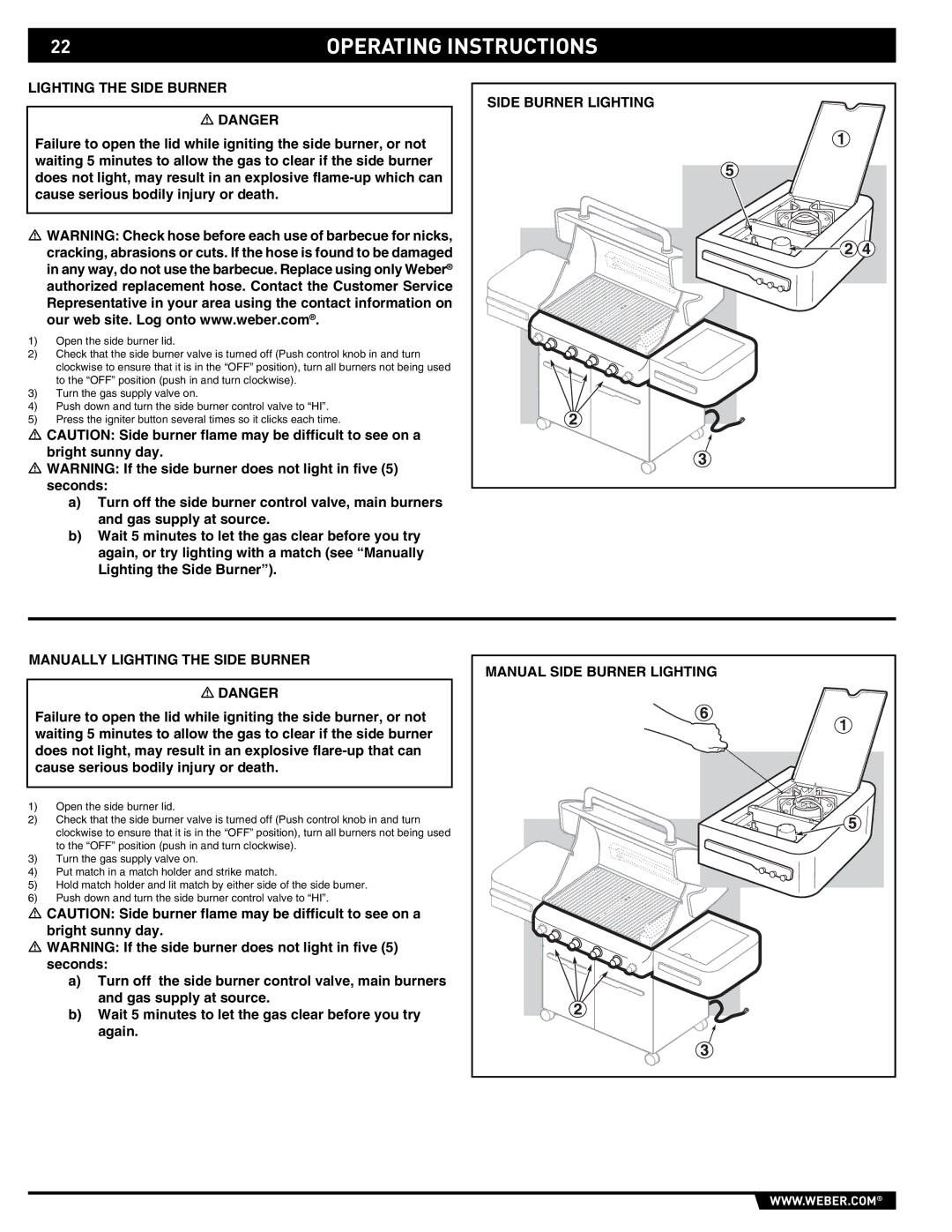 Weber E/S-420 manual Manually Lighting the Side Burner, Manual Side Burner Lighting 