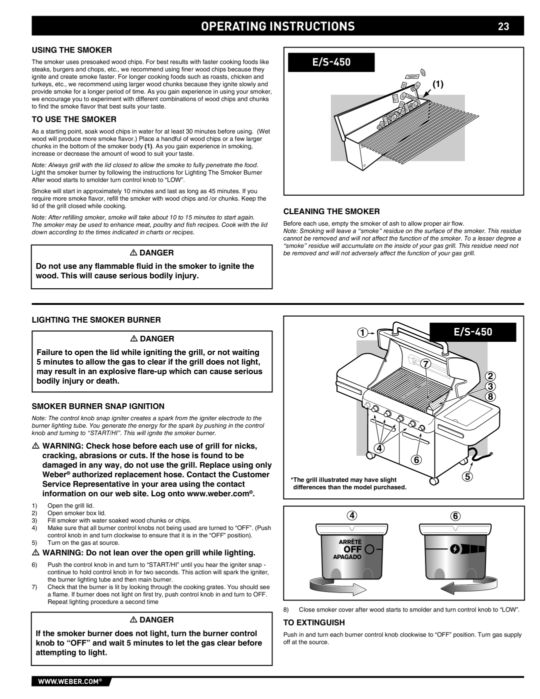 Weber E/S-420 manual Using the Smoker, To USE the Smoker, Cleaning the Smoker, Lighting the Smoker Burner, To Extinguish 