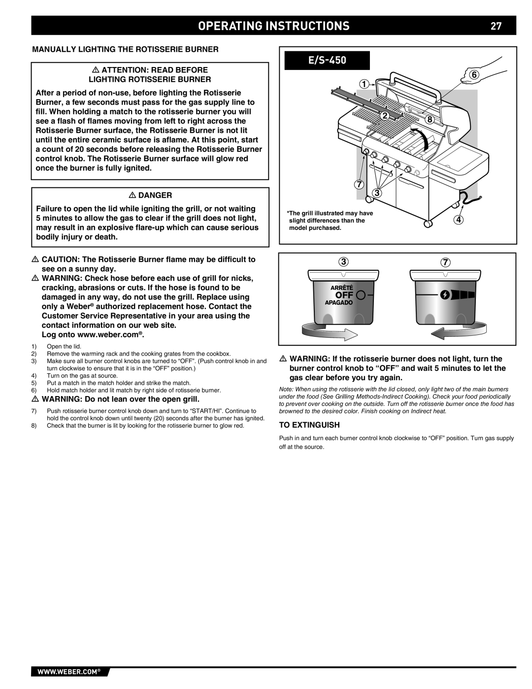 Weber E/S-420 manual Operating Instructions 