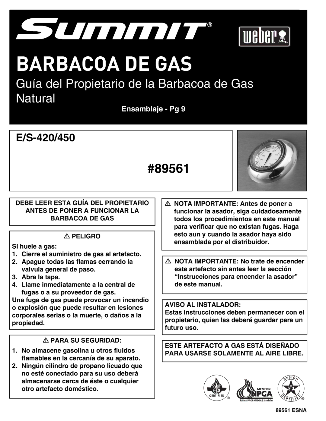 Weber E/S-420 manual Barbacoa DE GAS 