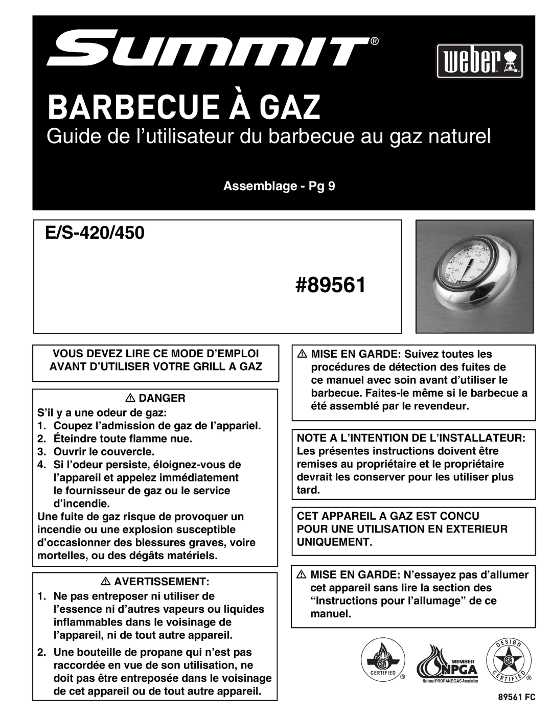 Weber E/S-420 manual Barbecue À GAZ 