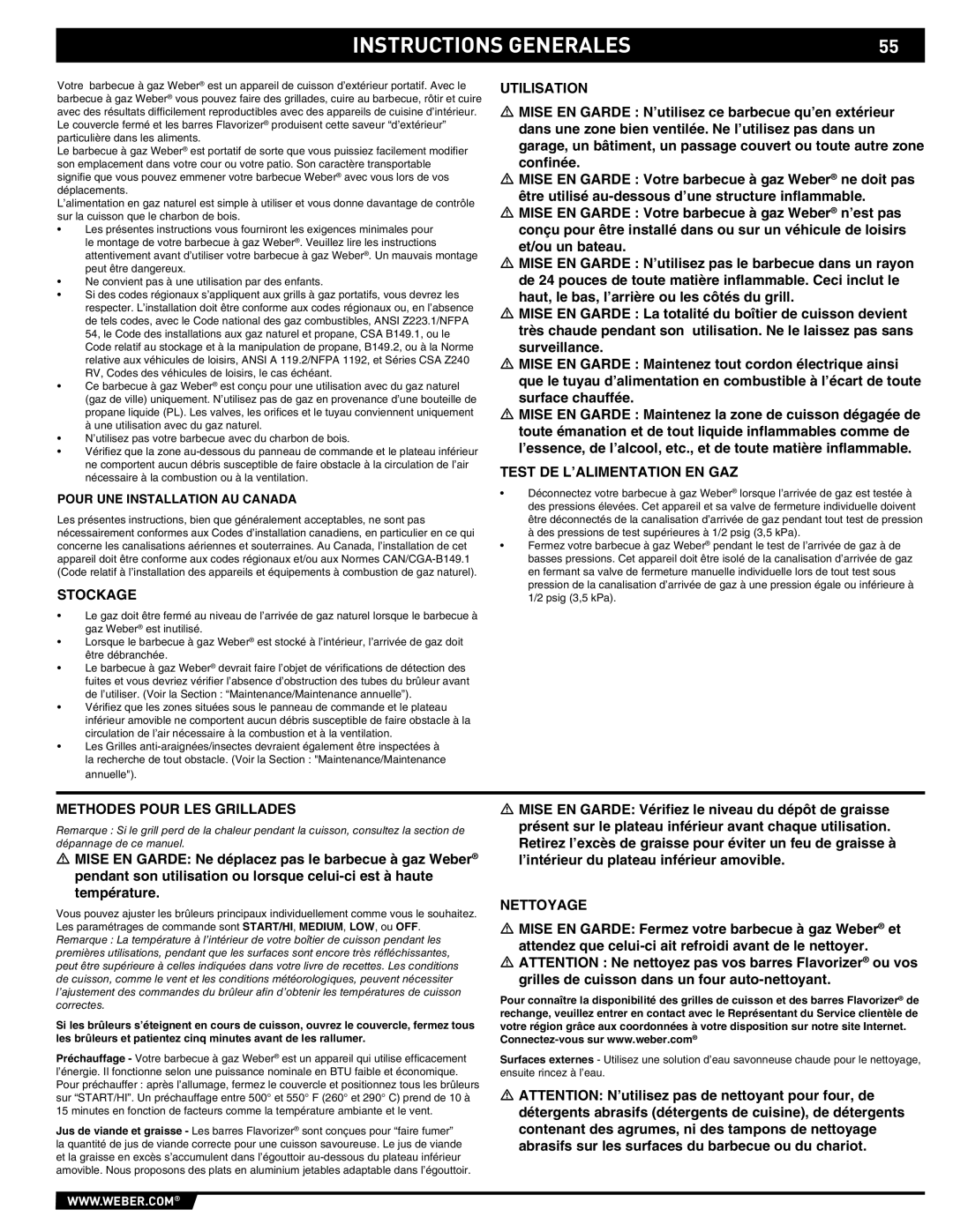 Weber E/S-420 manual Instructions Generales 