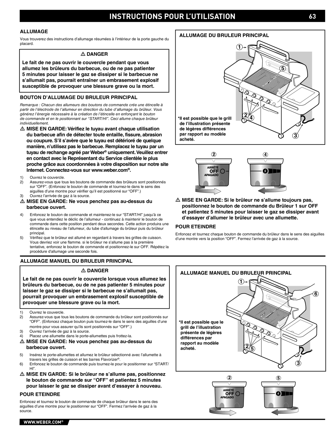 Weber E/S-420 manual Bouton D’ALLUMAGE DU Bruleur Principal, Allumage DU Bruleur Principal, Pour Eteindre 