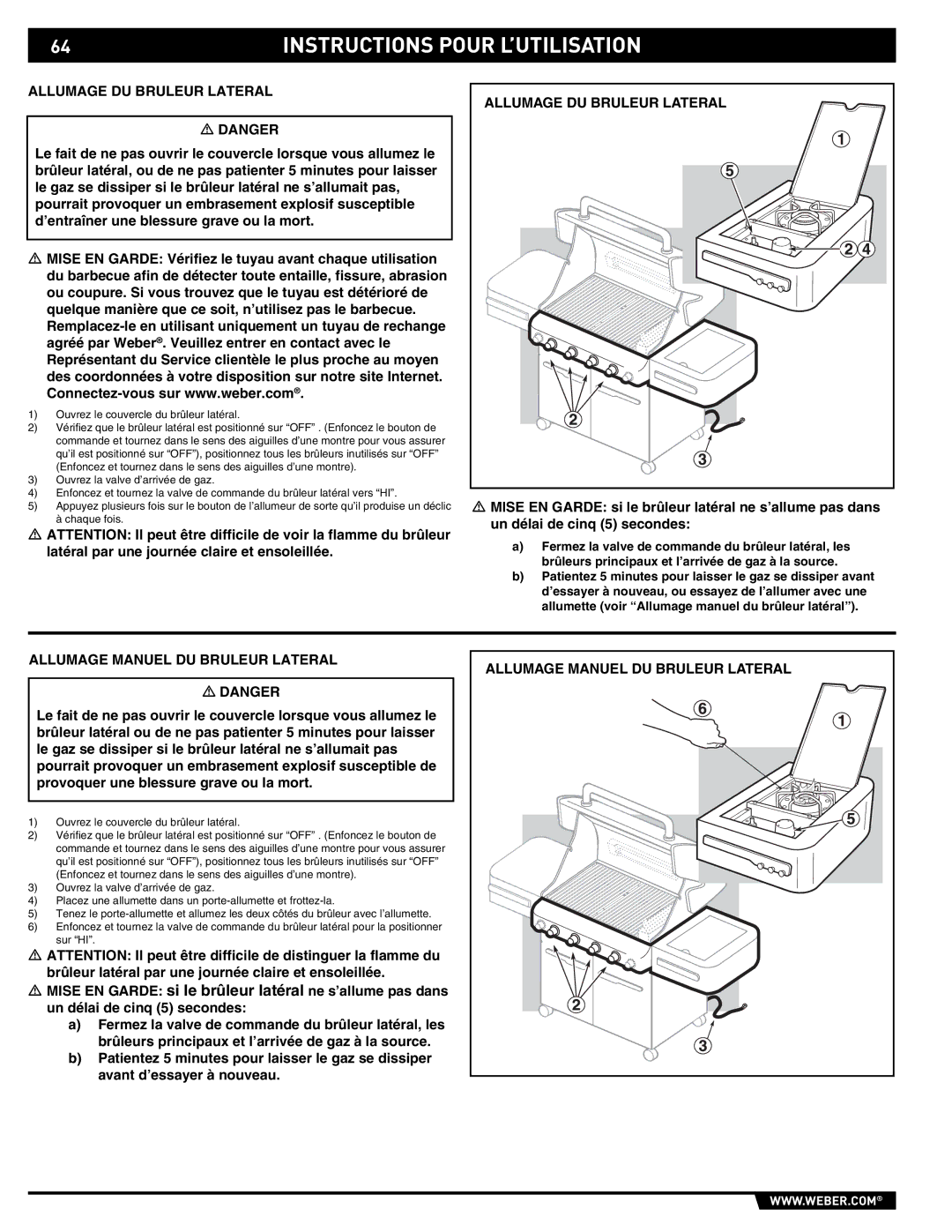 Weber E/S-420 manual Allumage DU Bruleur Lateral, Allumage Manuel DU Bruleur Lateral 