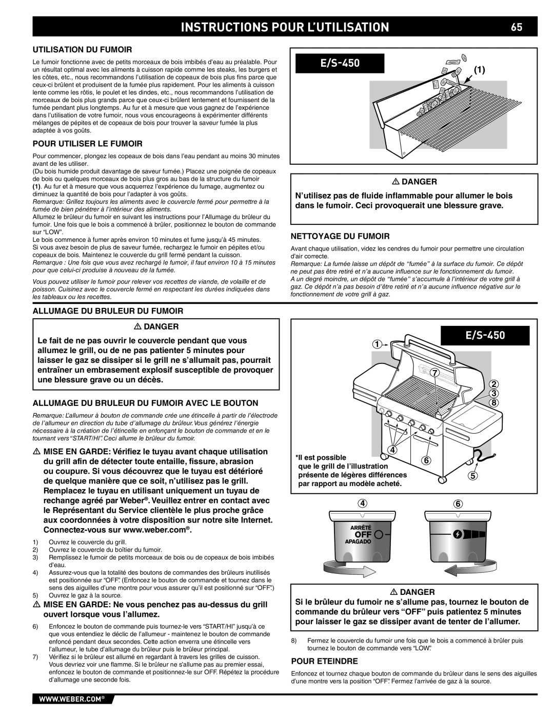 Weber E/S-420 manual Utilisation DU Fumoir, Pour Utiliser LE Fumoir, Nettoyage DU Fumoir, Allumage DU Bruleur DU Fumoir 