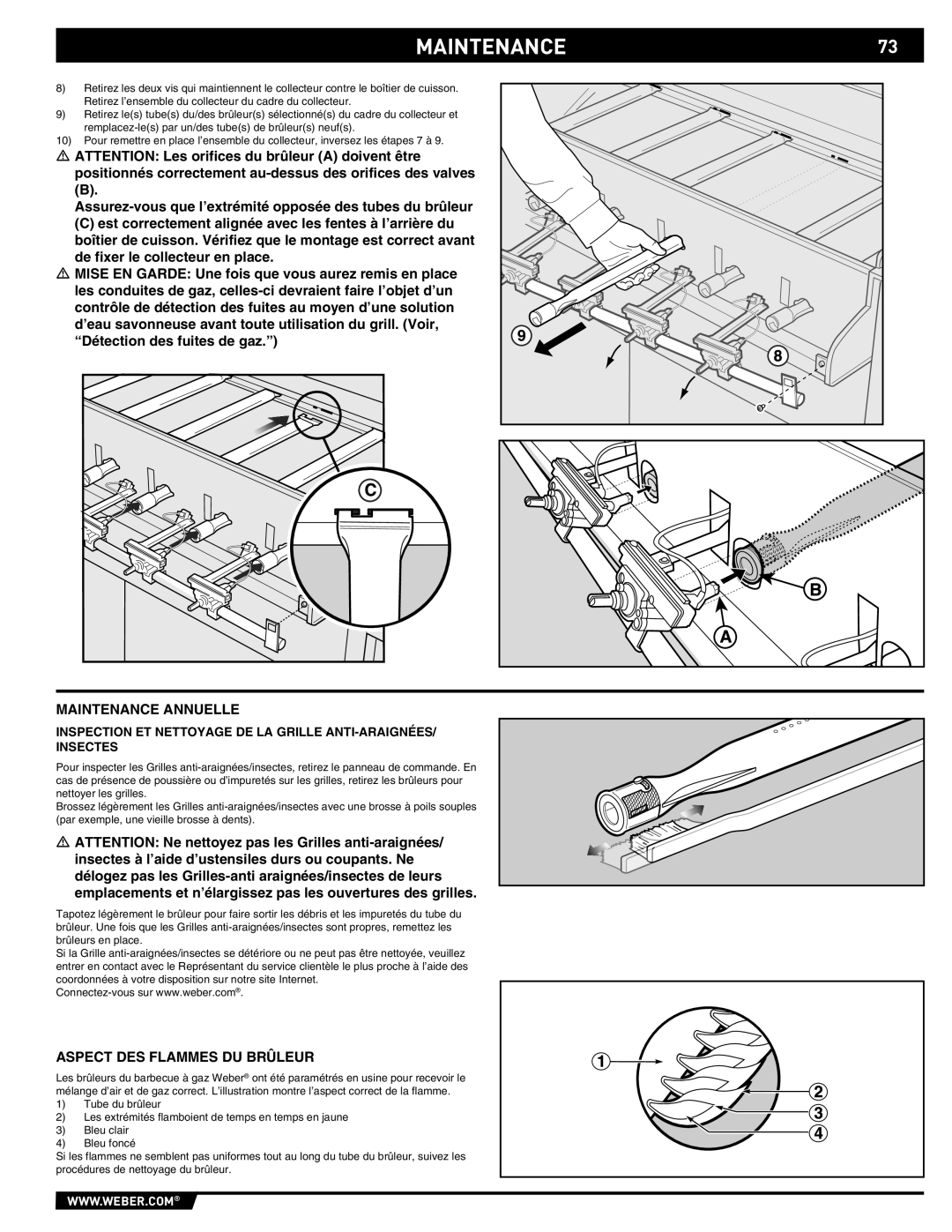 Weber E/S-420 manual MAINTENANCE73, Maintenance Annuelle, Aspect DES Flammes DU Brûleur 