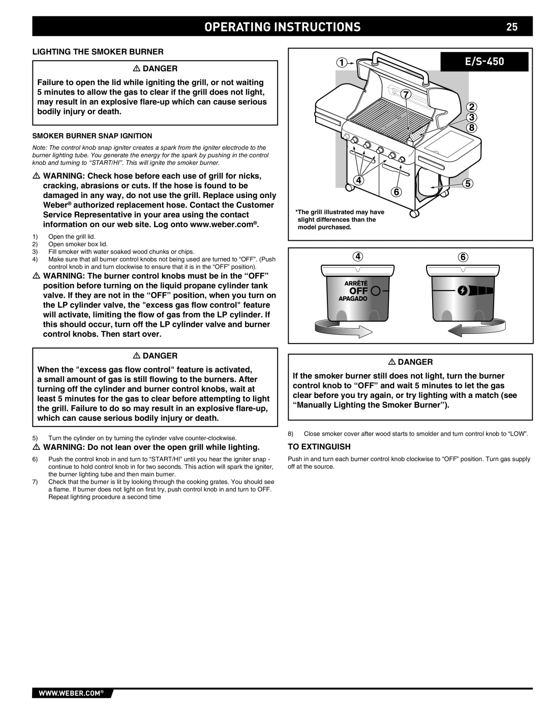 Weber E/S-450 manual Lighting the Smoker Burner, Smoker Burner Snap Ignition 