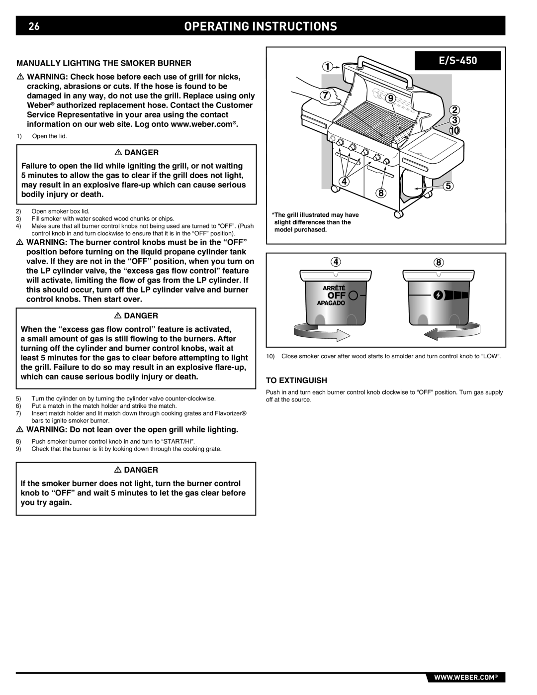 Weber E/S-450 manual Manually Lighting the Smoker Burner 