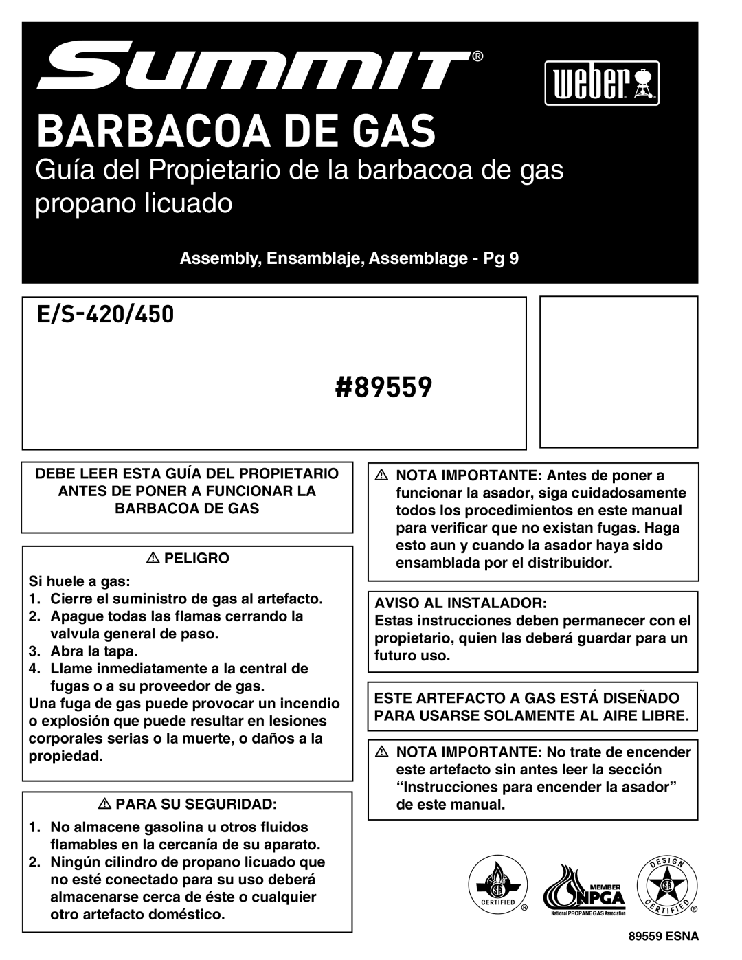 Weber E/S-450 manual Barbacoa DE GAS 