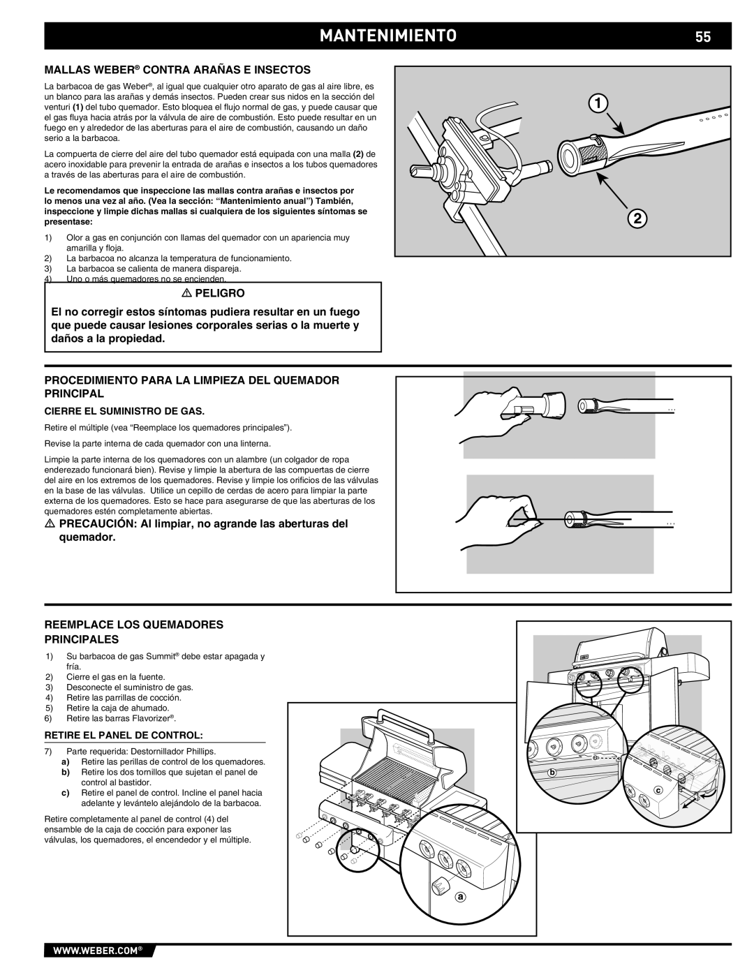 Weber E/S-450 Mantenimiento, Mallas Weber Contra Arañas E Insectos, Procedimiento Para LA Limpieza DEL Quemador Principal 