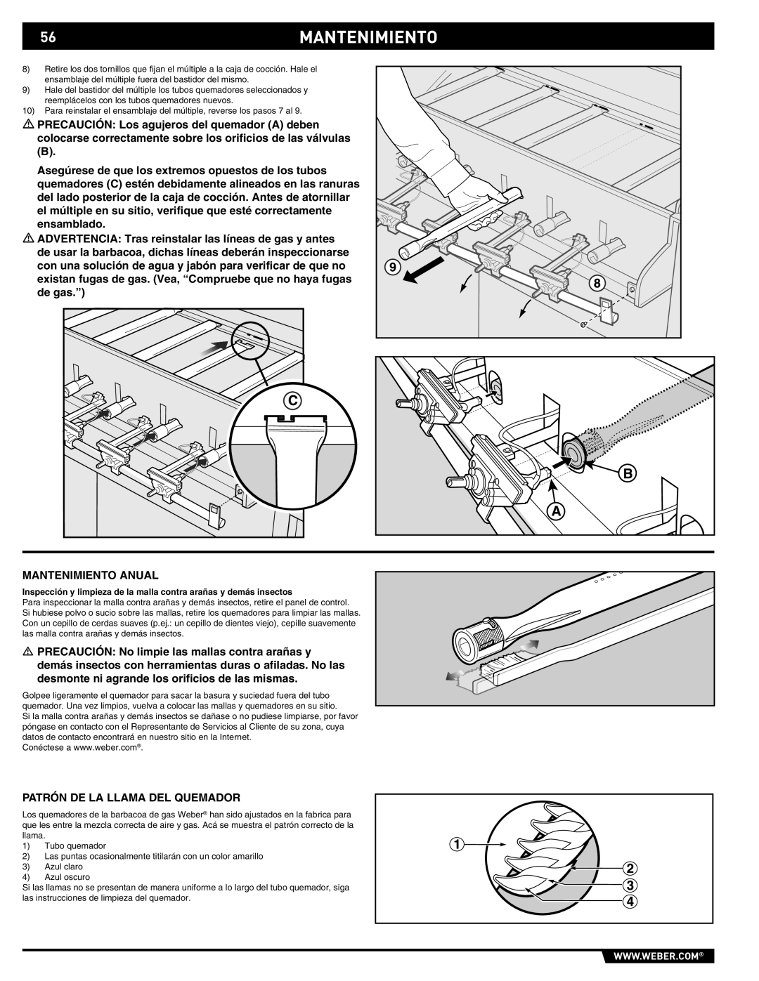 Weber E/S-450 manual 56MANTENIMIENTO, Mantenimiento Anual, Patrón DE LA Llama DEL Quemador 