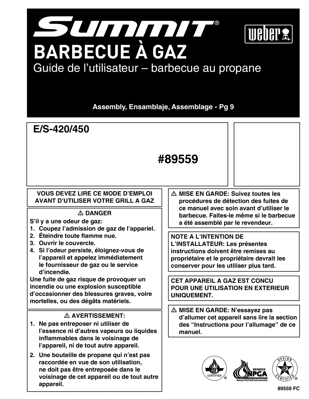 Weber E/S-450 manual Barbecue À GAZ 