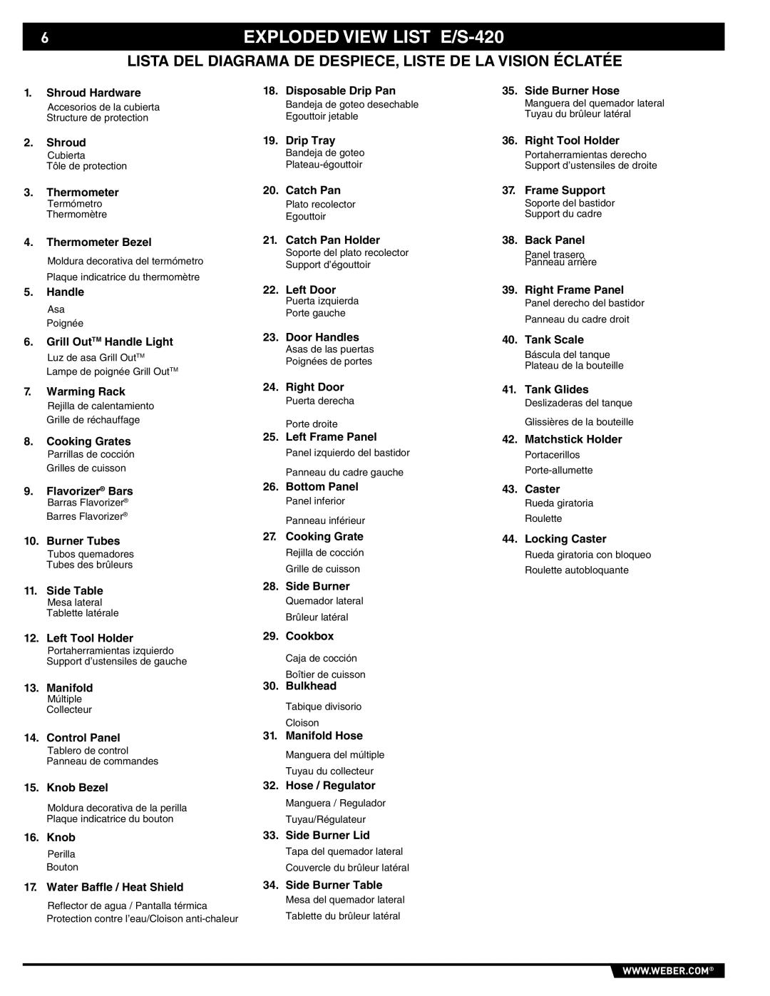 Weber E/S-450 manual 6EXPLODED View List E/S-420 