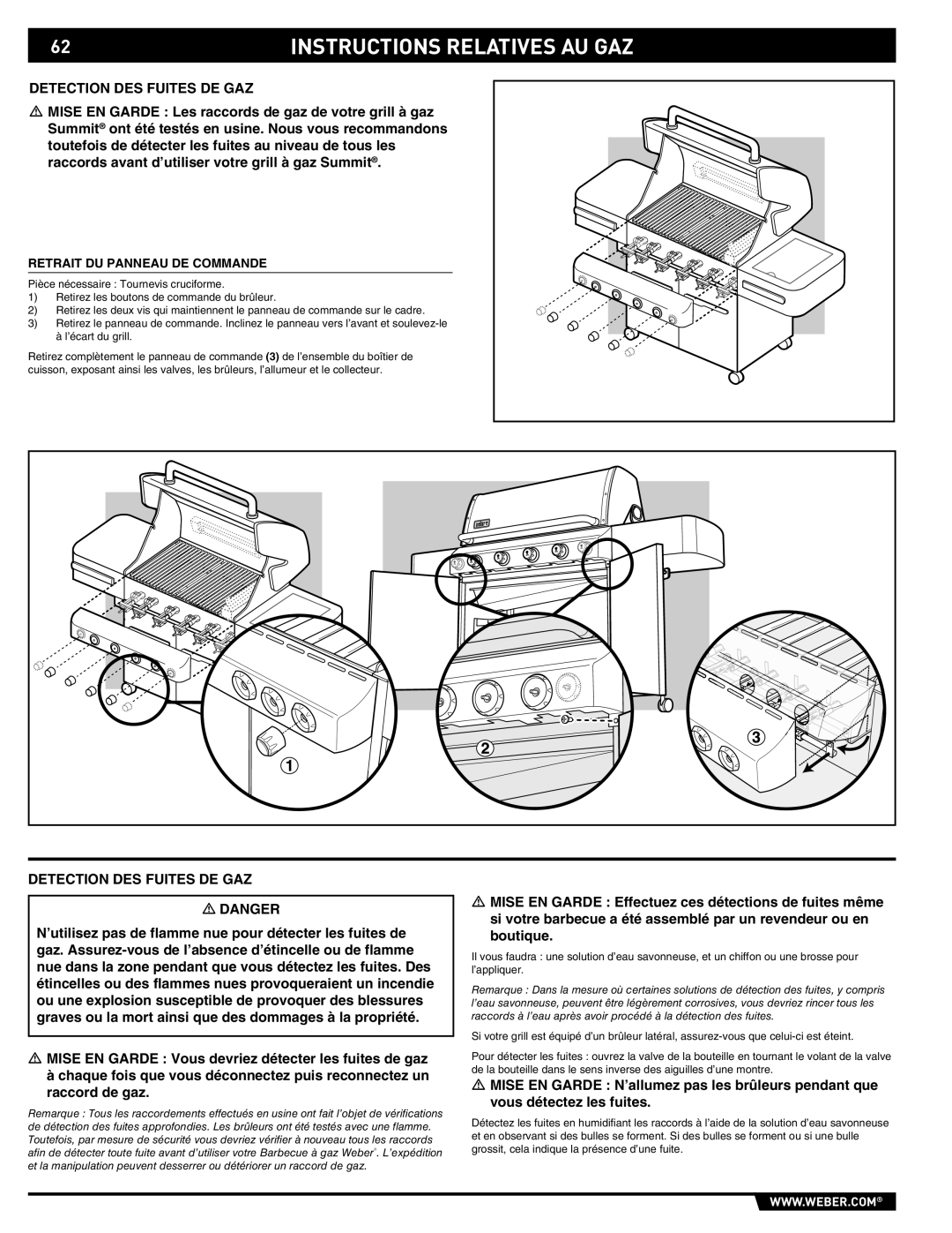 Weber E/S-450 manual Detection DES Fuites DE GAZ, Retrait DU Panneau DE Commande 