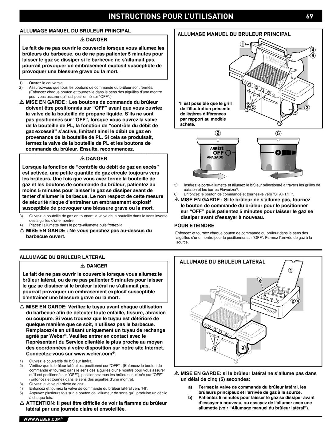 Weber E/S-450 manual Allumage Manuel DU Bruleur Principal, Allumage DU Bruleur Lateral 