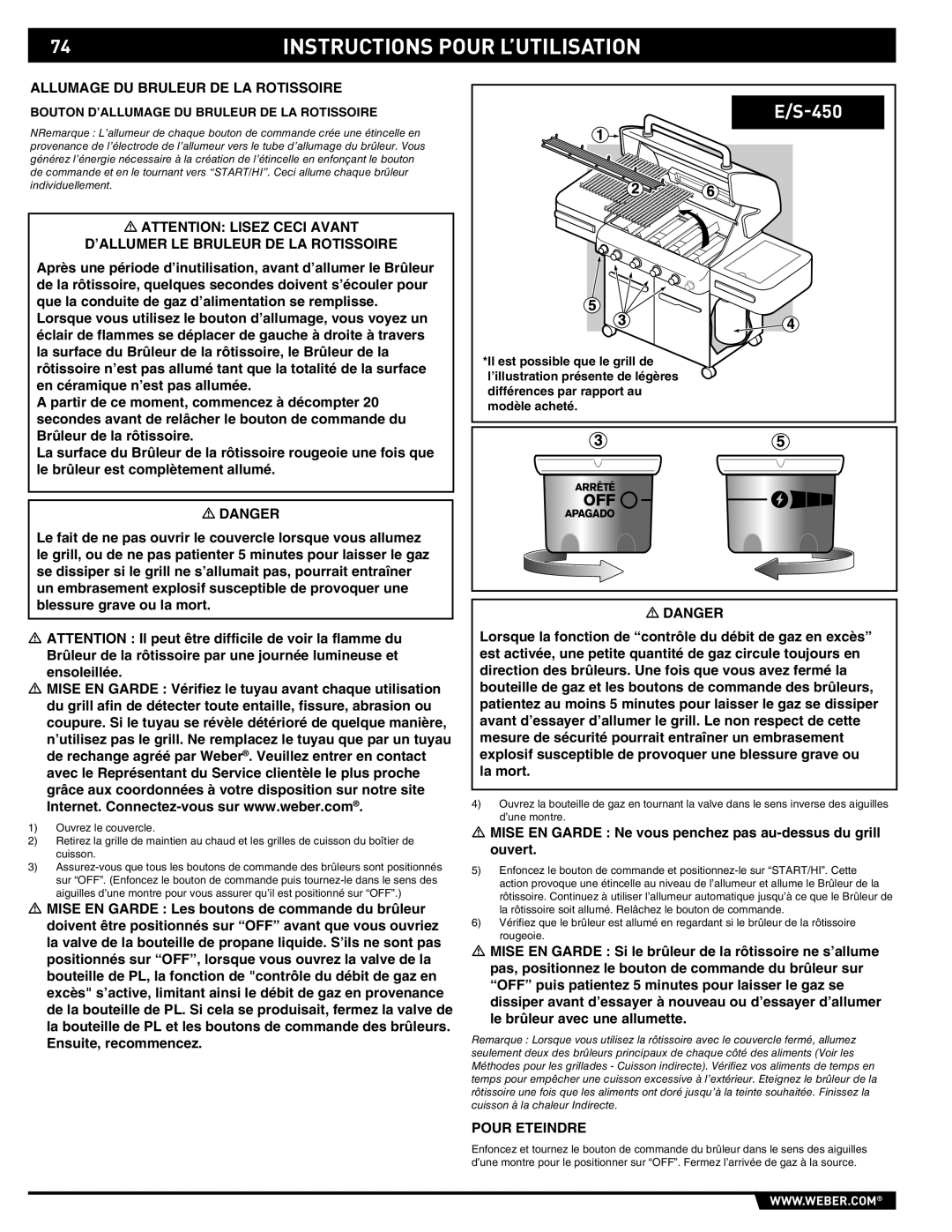 Weber E/S-450 manual Allumage DU Bruleur DE LA Rotissoire, ’ALLUMER LE Bruleur DE LA Rotissoire 