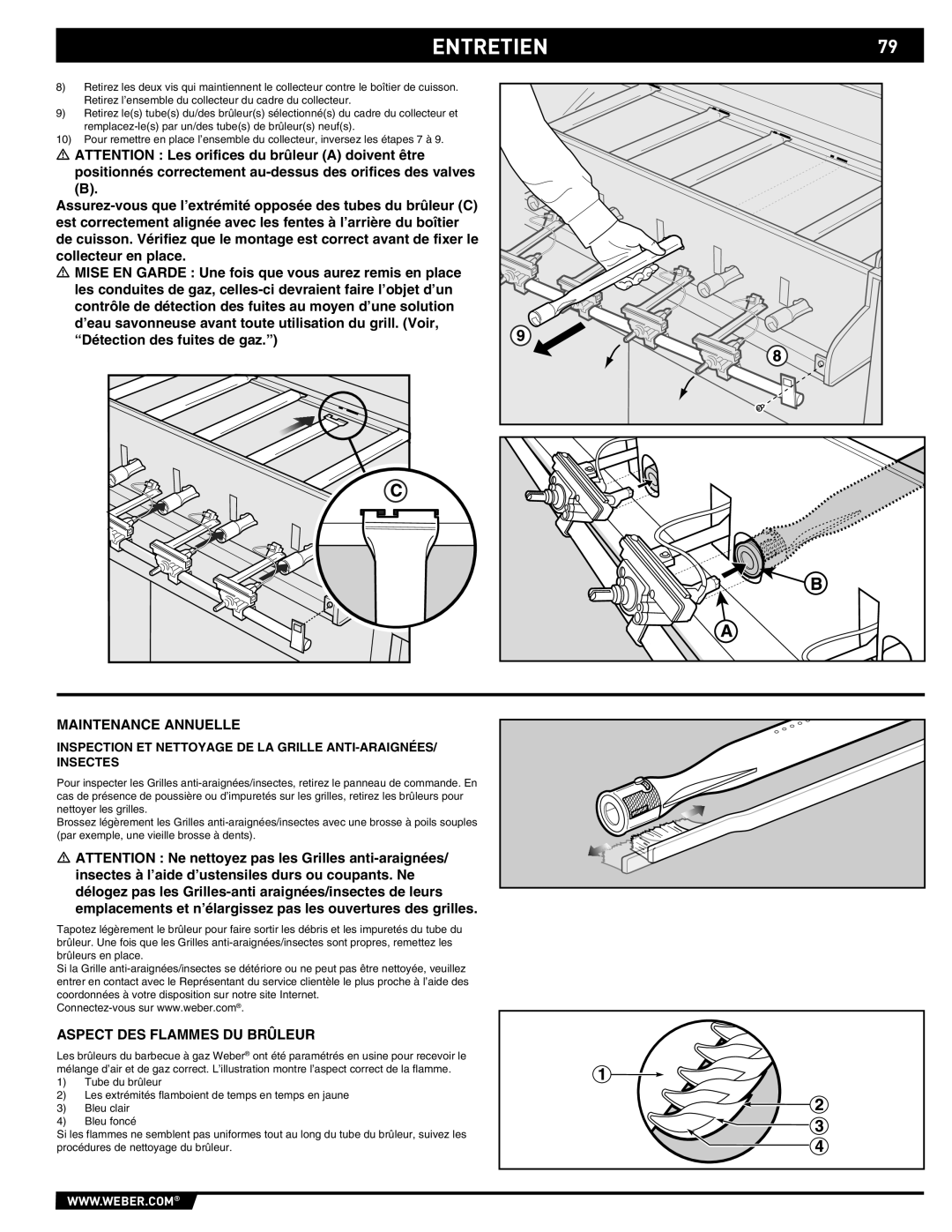 Weber E/S-450 manual ENTRETIEN79, Maintenance Annuelle, Aspect DES Flammes DU Brûleur 