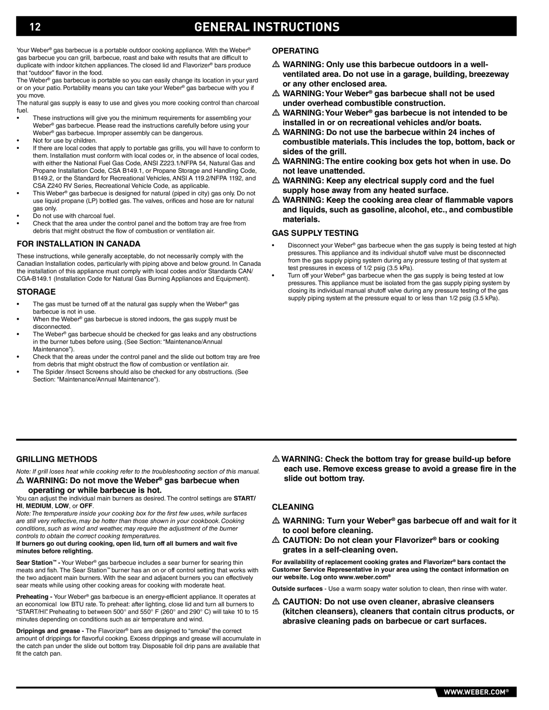 Weber E/S 470 manual General Instructions 