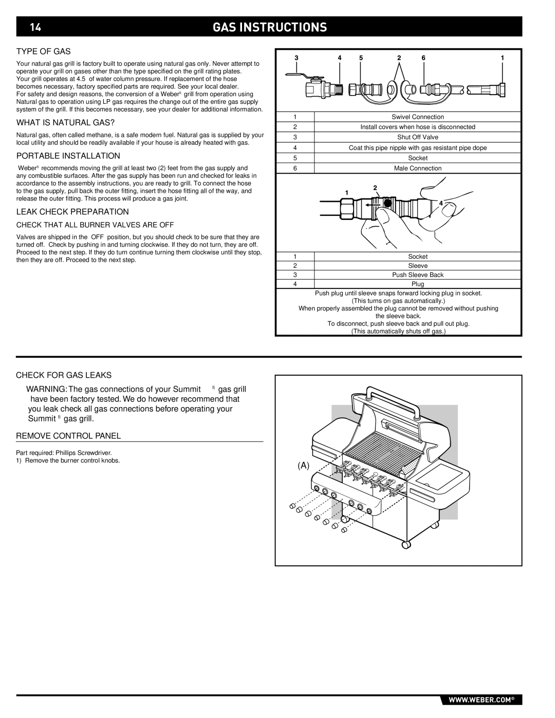 Weber E/S 470 manual Type of GAS, What is Natural GAS?, Portable Installation, Leak Check Preparation 