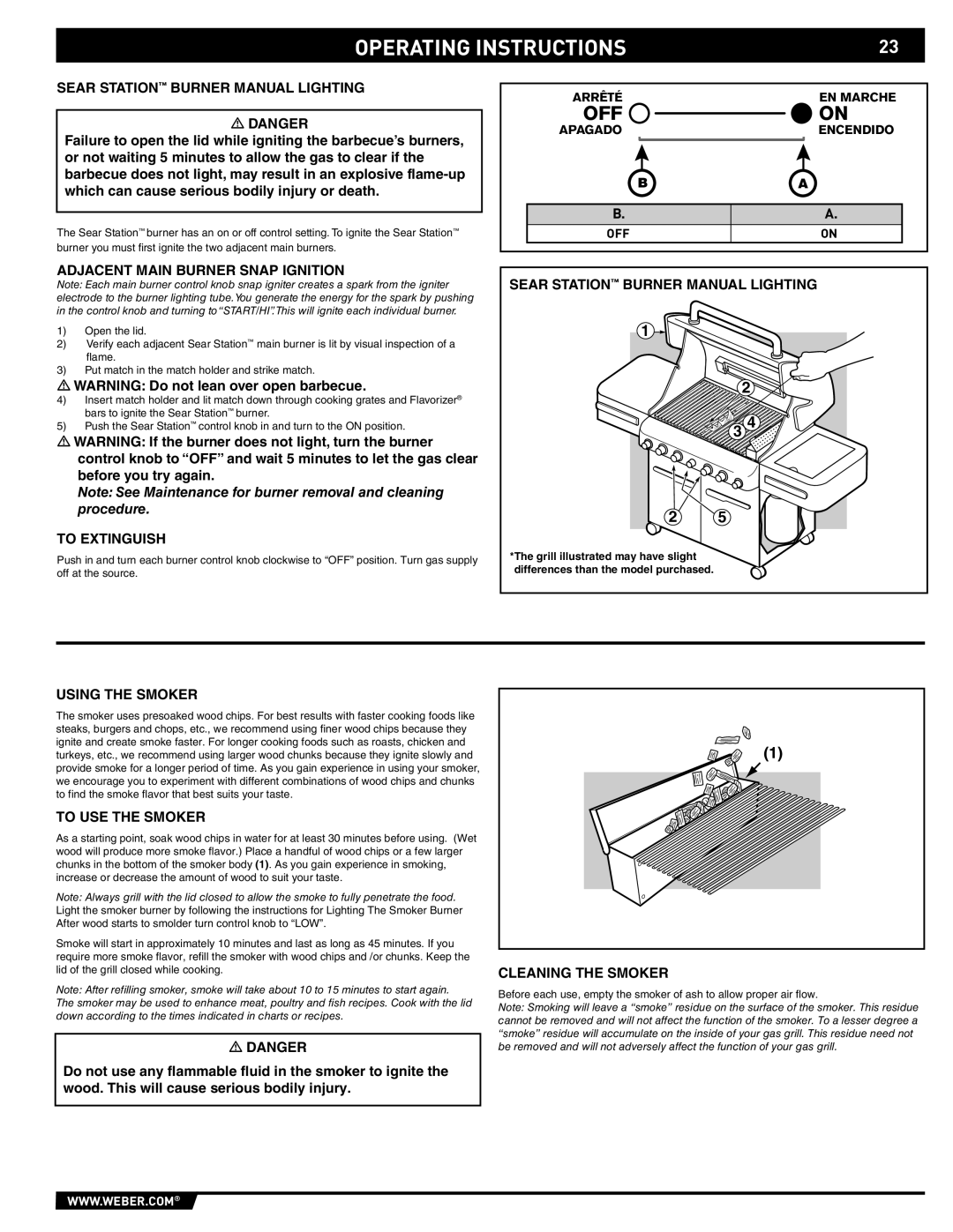 Weber E/S 470 manual Sear Station Burner Manual Lighting, Using the Smoker, To USE the Smoker, Cleaning the Smoker 