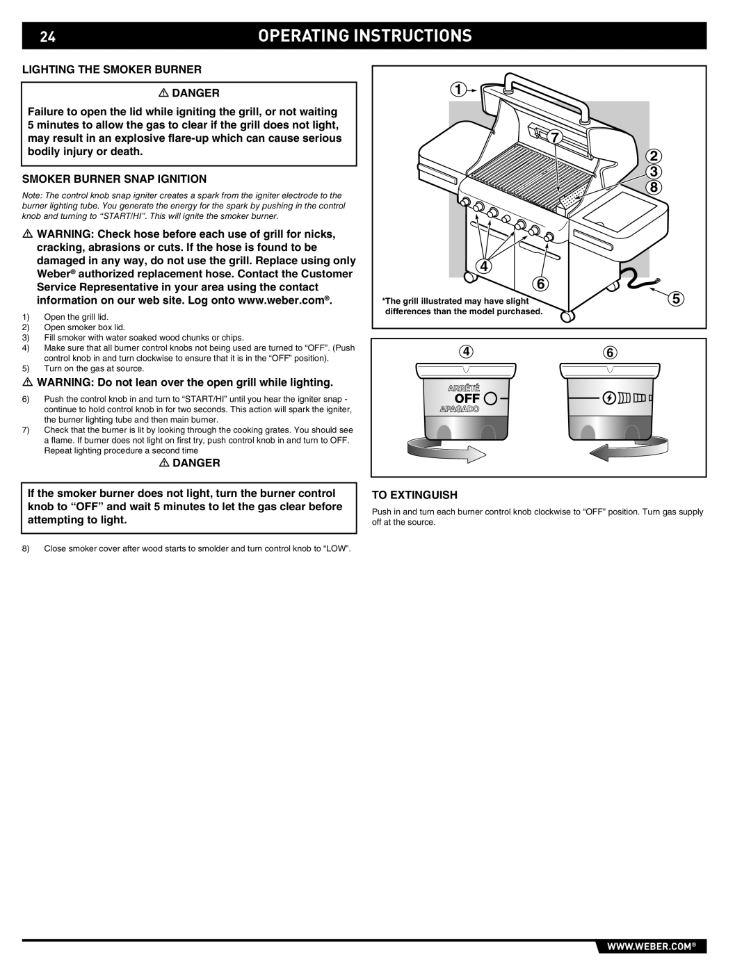 Weber E/S 470 manual Lighting the Smoker Burner, Smoker Burner Snap Ignition 